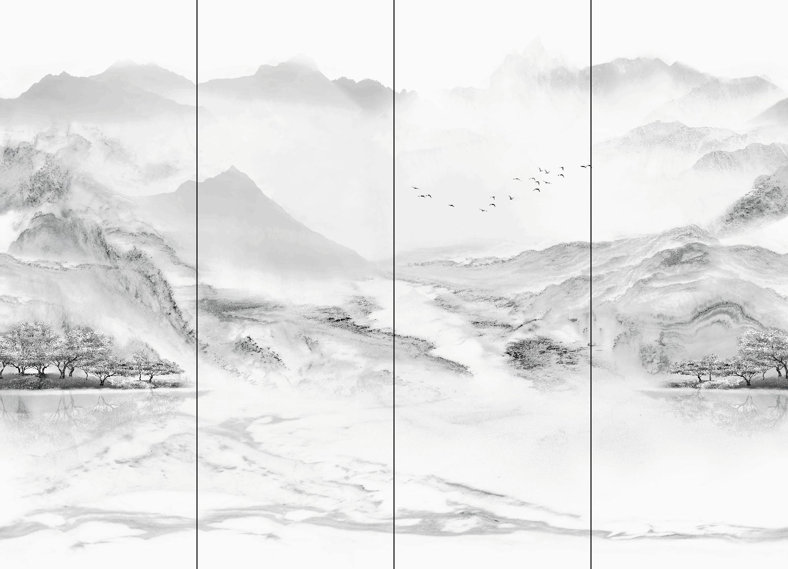 9S926023A-1-2-3-4_水墨桃源_4面_左右無(wú)限連紋