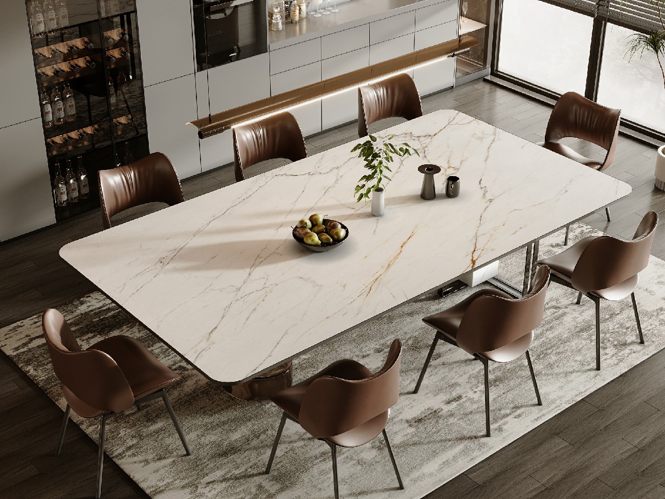 12Y1832103A-挪威金絲白-1面混鋪（用12S1832503A改啞光）餐桌_波