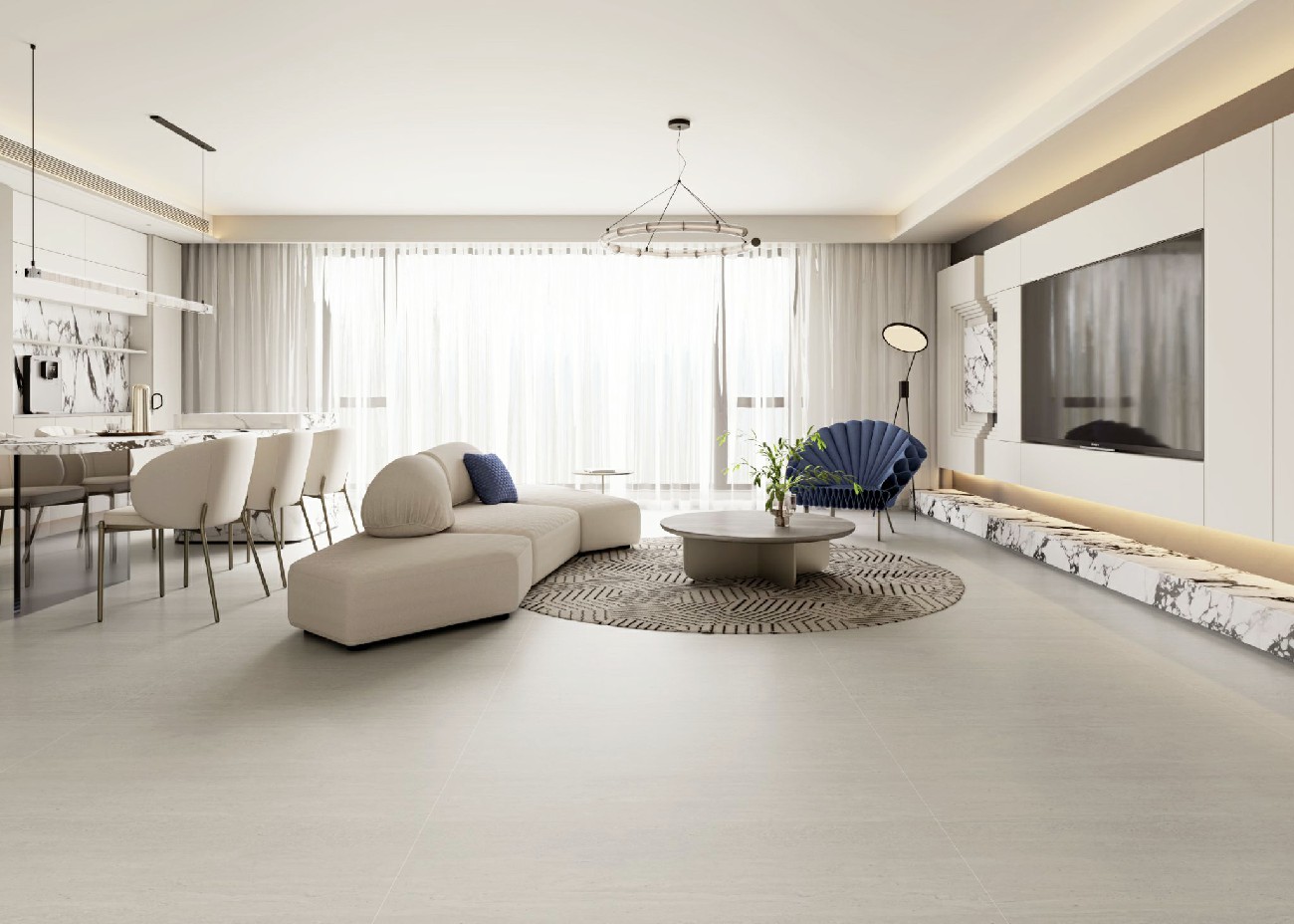 9GD927-411-蒂沃利米白洞石（橫紋）-3面混鋪-效果圖